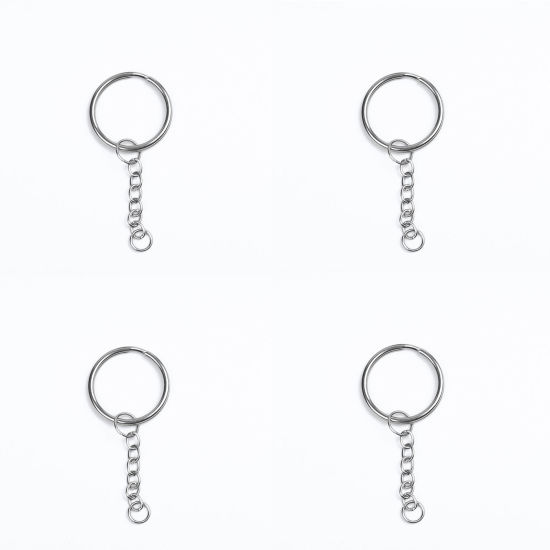 Picture of Stainless Steel Keychain & Keyring Circle Ring Silver Tone 53mm(2 1/8") x 25mm(1"), 1 Piece