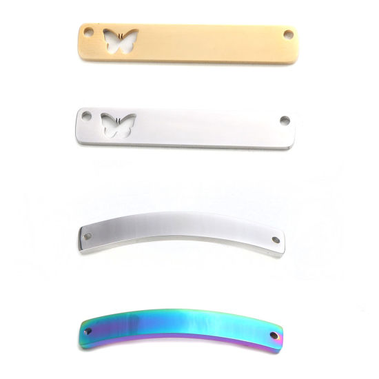 Immagine di 304 Acciaio Inossidabile Connettore Rettangolo Oro Placcato Curva 3.9cm x 0.6cm, 2 Pz