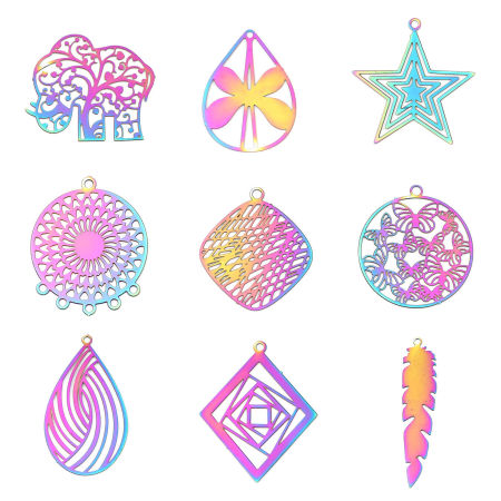 Stainless Steel Filigree Stamping Charms Elephant Animal AB Color Plating 24mm x 22mm, 10 PCs