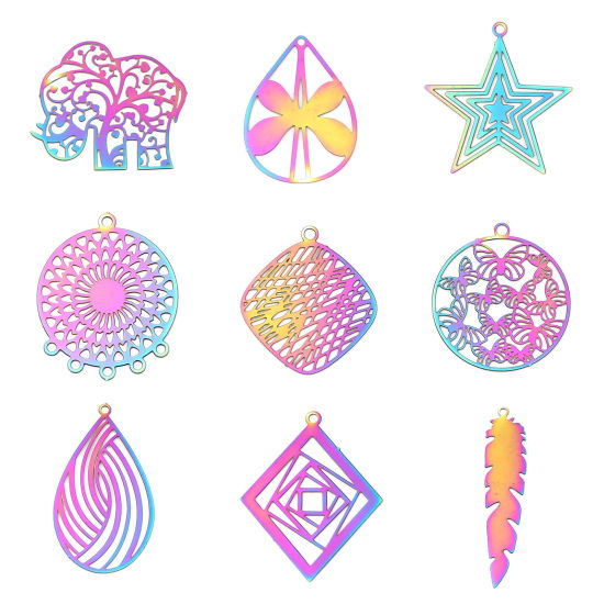 Imagen de Acero Inoxidable Filigrana Estampación Colgantes Charms Elefante AB Multicolor Revestimiento 24mm x 22mm, 10 Unidades