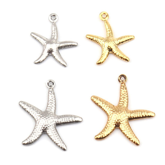 Imagen de Acero Inoxidable Joyería del océano Colgantes Charms Estrella de mar Chapado en Oro 22mm x 20mm, 10 Unidades