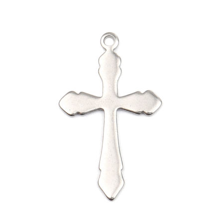 Stainless Steel Religious Charms Cross Silver Tone 15mm x 10mm, 10 PCs