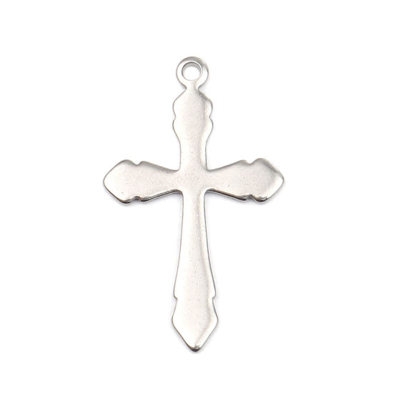Picture of Stainless Steel Religious Charms Cross Silver Tone 15mm x 10mm, 10 PCs