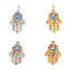 Picture of 304 Stainless Steel Religious Pendants Hamsa Symbol Hand Gold Plated Blue Evil Eye Enamel Multicolor Rhinestone 45mm x 25mm, 1 Piece