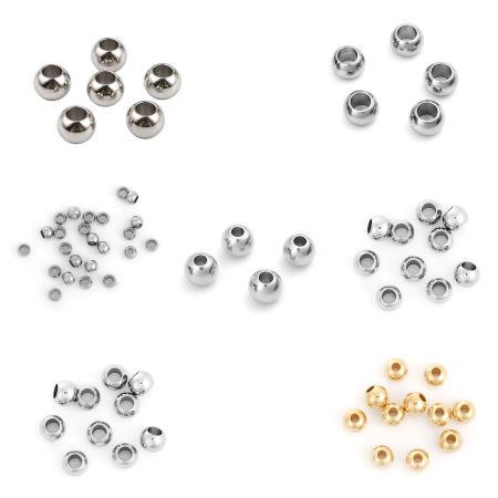 304 Stainless Steel Spacer Beads Round Silver Tone About 6mm( 2/8") Dia, Hole: Approx 2.3mm, 20 PCs