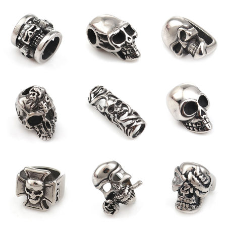 Picture of 304 Stainless Steel Casting Beads Skull Antique Silver Color 11mm x 10mm, Hole: Approx 6.1mm, 2 PCs