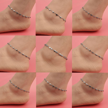 304 Stainless Steel Anklet Silver Tone Heart 23cm(9") long, 1 Piece