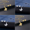Picture of Stainless Steel Insect Jewelry Necklace Earrings Set Gold Plated Butterfly Animal Hollow 45cm(17 6/8") long, 17mm x 15mm, 1 Set