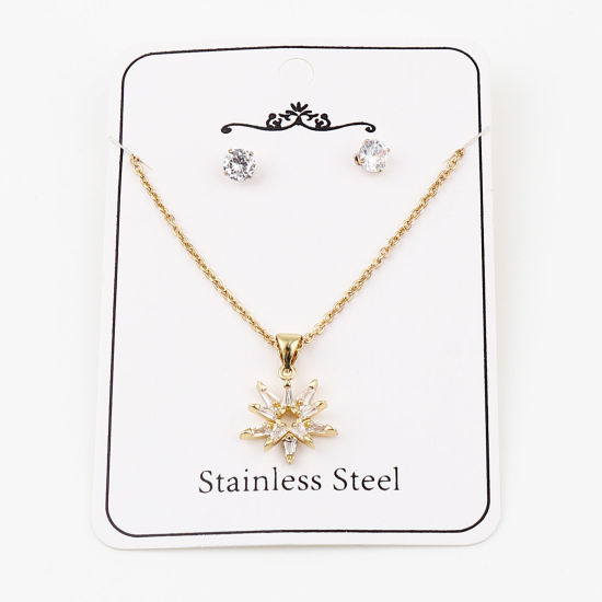 Image de Kit Parure Ensemble de Colliers Boucles d'Oreilles en Acier Inoxydable & Cuivre Galaxie Argent Mat Rond Etoile à Zircon Cubique Clair 44cm Long, 0.5cm Dia, Epaisseur de Fil: (21 gauge), 1 Kit