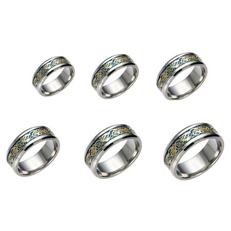 Titanium Steel Unadjustable Rings Silver Round Dragon 18.3mm(US Size 8.25), 1 Piece