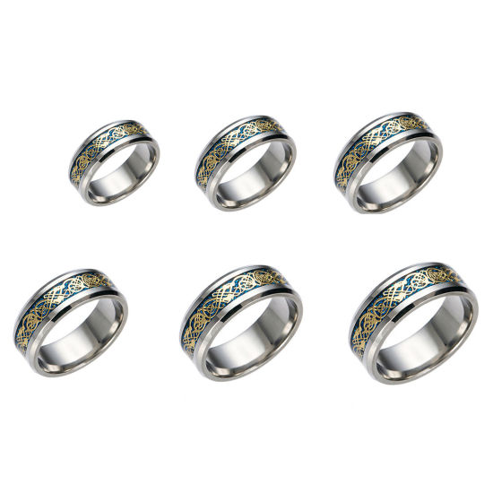 Picture of Titanium Steel Unadjustable Rings Silver Round Dragon 18.3mm(US Size 8.25), 1 Piece
