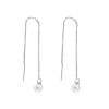 Picture of 304 Stainless Steel Ear Thread Threader Earring Silver Tone White Acrylic Ball Imitation Pearl 12.7cm(5")long , Post/ Wire Size: (21 gauge) 1 Pair