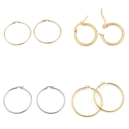 304 Stainless Steel Hoop Earrings Gold Plated Circle Ring 66mm(2 5/8") x 63mm(2 4/8"), Post/ Wire Size: (21 gauge), 1 Pair