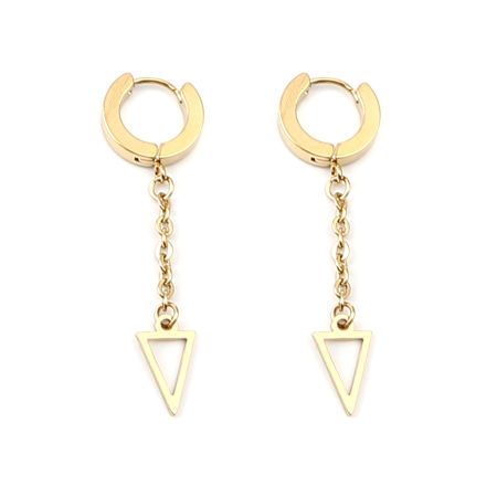 Stainless Steel Hoop Earrings Gold Plated Circle Ring Triangle 45mm x 14mm, Post/ Wire Size: (20 gauge), 1 Pair