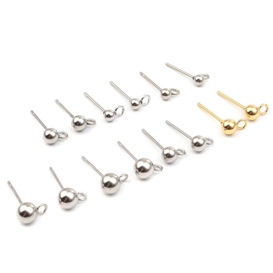 Image de Embout de Boucles d'Oreilles en Acier Inoxydable Argent Mat Rond avec Boucle 7mm x 4mm , Epaisseur de Fil: (21 gauge), 10 Pcs