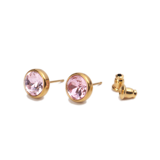 Immagine di Acciaio Inossidabile Orecchini a Perno Oro Placcato Tondo Lt.Col.Topazio Strass 10mm Dia., Posta / Filo Dimensione: (20 misura), 2 Pz