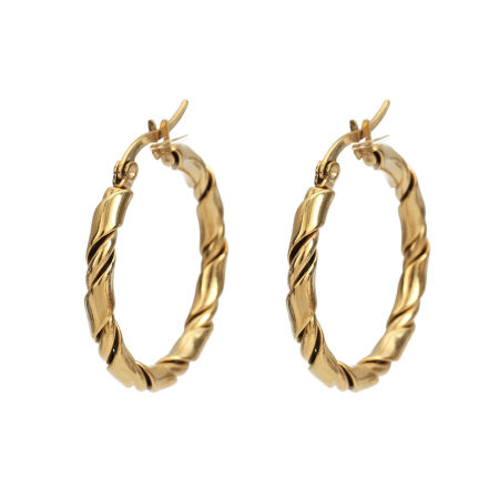 304 Stainless Steel Hoop Earrings Gold Plated Round Twisted 4.7cm x 4.4cm, Post/ Wire Size: (17 gauge), 1 Pair