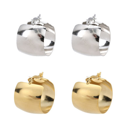 304 Stainless Steel Hoop Earrings Gold Plated Round 28mm x 21mm, Post/ Wire Size: (17 gauge), 1 Pair