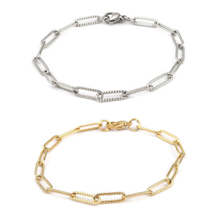 Stainless Steel Cable Chain Bracelets Silver Tone 19cm(7 4/8") long, 1 Piece