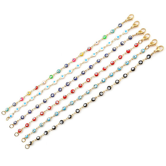 Imagen de 304 Acero Inoxidable Pulseras Chapado en Oro Multicolor Mal de ojo Esmalte 19.2cm longitud, 1 Unidad