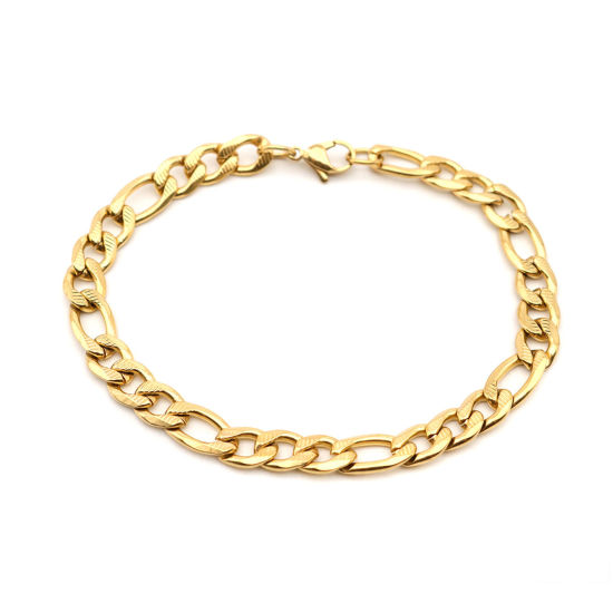 Изображение 304 Stainless Steel Bracelets Gold Plated Textured 21cm(8 2/8") long, 1 Piece