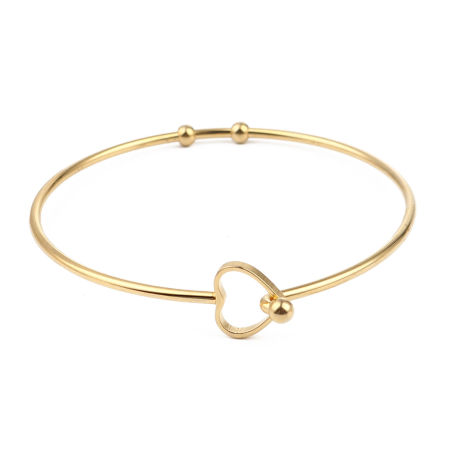 304 Stainless Steel Bangles Bracelets Silver Tone Round Heart Can Open 20cm(7 7/8") long, 2 PCs