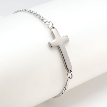 304 Acero Inoxidable Pulseras Tono de Plata Cruz Con Broche de Langosta y Extensor Cadena 18cm longitud, 1 Unidad