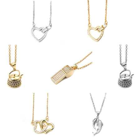 Stainless Steel Necklace Gold Plated Whistle Clear Cubic Zirconia 45cm(17 6/8") long, 1 Piece