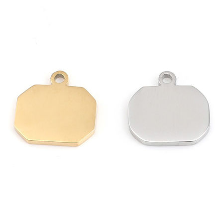 Immagine di 304 Acciaio Inossidabile Charms Poligono Tono Argento Modifiche in bianco di timbratura Un Lato 13mm x 13mm , 1 Pz