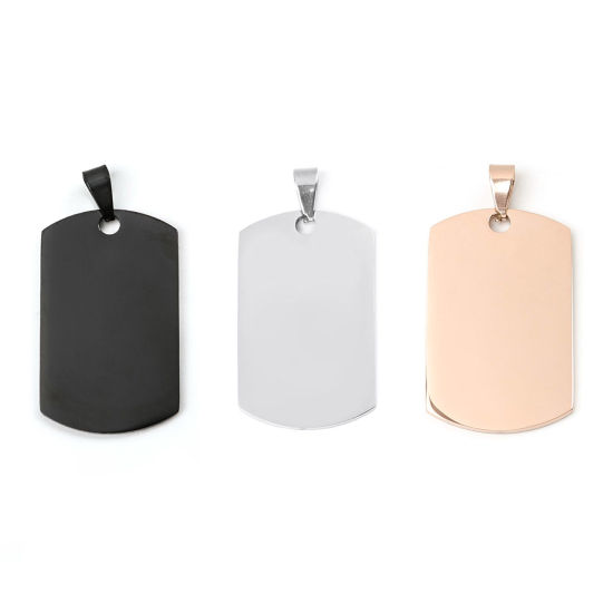Изображение 304 Stainless Steel Pendants Rectangle Silver Tone Blank Stamping Tags One Side 4.3cm x 2.2cm, 1 Piece