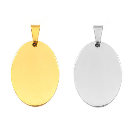 304 Stainless Steel Pendants Oval Silver Tone Blank Stamping Tags One Side 4.3cm x 2.5cm, 1 Piece