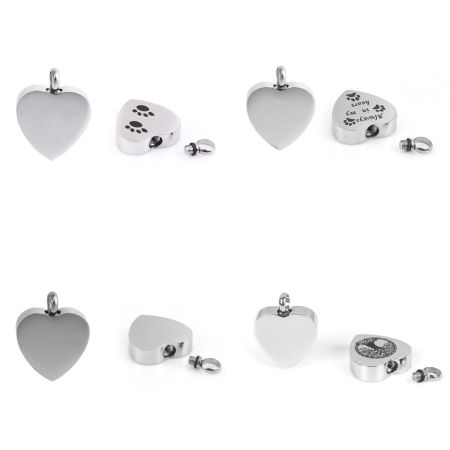 Immagine di 304 Acciaio Inossidabile Cremazione Ash Urna Charms Cuore Impronte di Orso Tono Argento Nero Modifiche in bianco di timbratura Un Lato 25mm x 20mm , 1 Pz