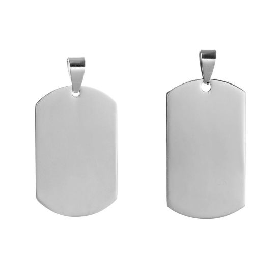 Picture of 304 Stainless Steel Pendants Rectangle Silver Tone Blank Stamping Tags One Side 62mm x 28mm, 5 PCs