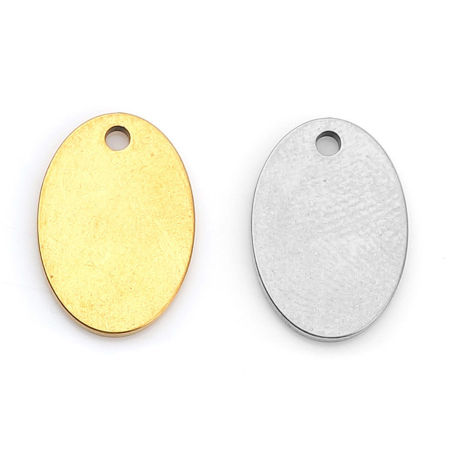 Imagen de Acero Inoxidable Colgantes Charms Óvalo Chapado en Oro Puede Tallar Llana Un Lado 13mm x 9mm, 5 Unidades
