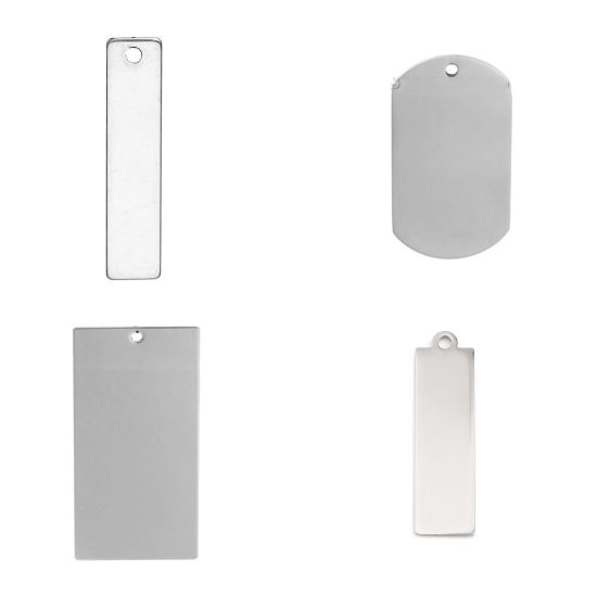 Изображение Stainless Steel Pendants Rectangle Silver Tone Blank Stamping Tags One Side 70mm x 35mm, 5 PCs