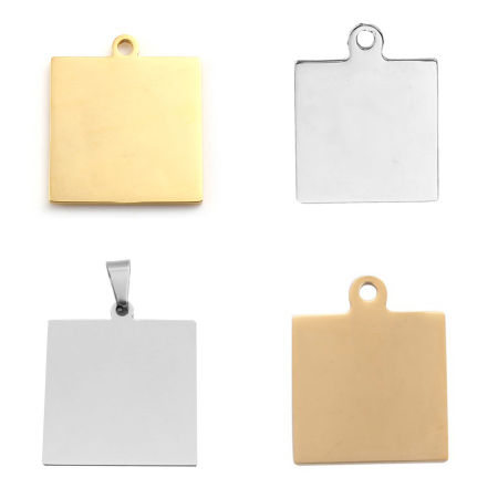 Immagine di Acciaio Inossidabile Charms Quadrato Oro Placcato Modifiche in bianco di timbratura Un Lato 25mm x 20mm , 3 Pz