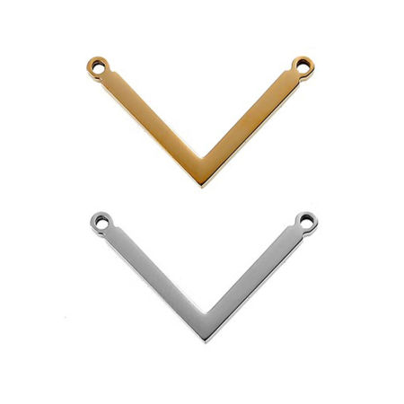304 Stainless Steel Chevron Connectors V-shaped Silver Tone Blank Stamping Tags One Side 25mm x 14mm, 1 Piece