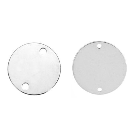 Stainless Steel Connectors Round Silver Tone Blank Stamping Tags One Side 20mm Dia., 20 PCs