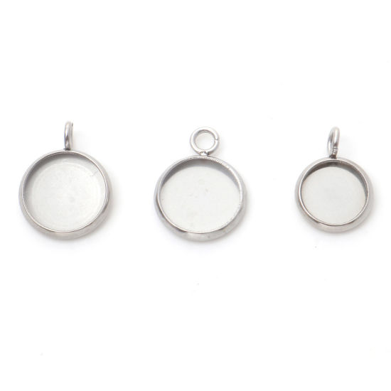 Imagen de Acero Inoxidable Colgantes Charms Ronda Tono de Plata Base Camafeo 10 Unidades
