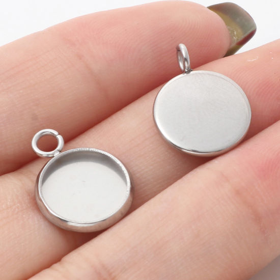 Imagen de Acero Inoxidable Colgantes Charms Ronda Tono de Plata Base Camafeo 10 Unidades