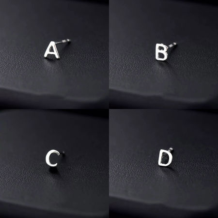 Copper Stylish Ear Post Stud Earrings Platinum Plated Capital Alphabet/ Letter Message " A-Z "