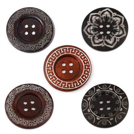 Madera Botón de Costura Scrapbooking 4 Agujeros Ronda Multicolor Tallado 6cm Dia, 10 Unidades