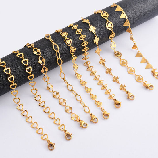 Picture of 304 Stainless Steel Handmade Link Chain Anklet 18K Gold Color Geometric 21cm(8 2/8") long