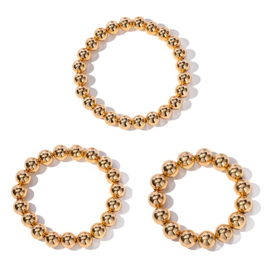 Picture of Eco-friendly Vacuum Plating Stylish Simple 18K Real Gold Plated Copper Ball Elastic Dainty Bracelets Delicate Bracelets Beaded Bracelet Unisex Party