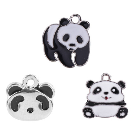 Imagen de 5 Unidades Zamak Colgantes Charms Tono de Plata Negro & Blanco Panda