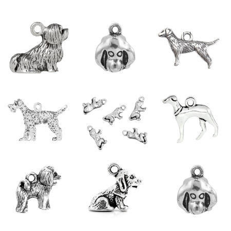 Picture of Zinc Based Alloy Charms Antique Silver Color Dog Animal