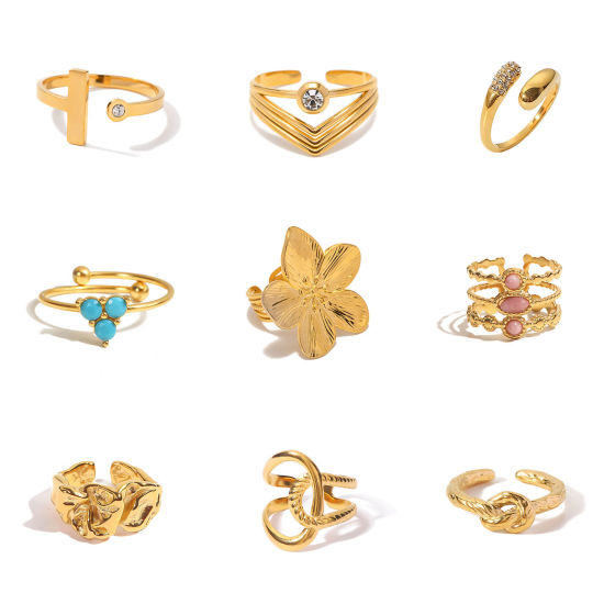 Bild von 1 Stück 18K Echtgold plattiert 304 Edelstahl Einstellbar Liebesknoten Blumen Ring