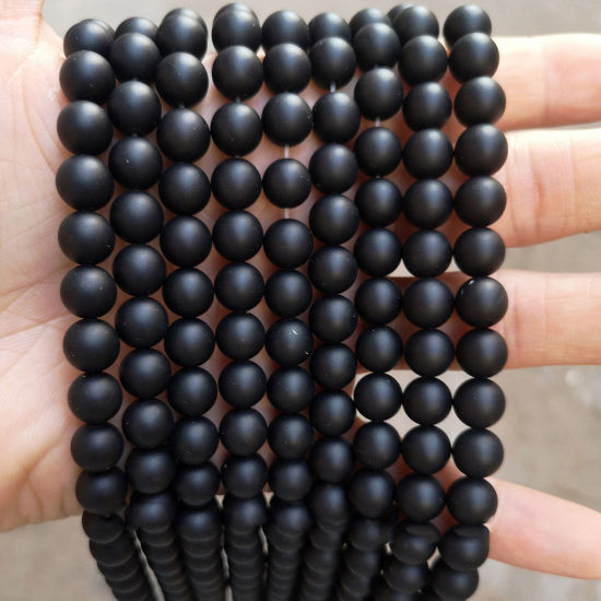 Picture of (Grade 7A) Agate ( Natural ) Loose Beads For DIY Charm Jewelry Making Round Black Frosted