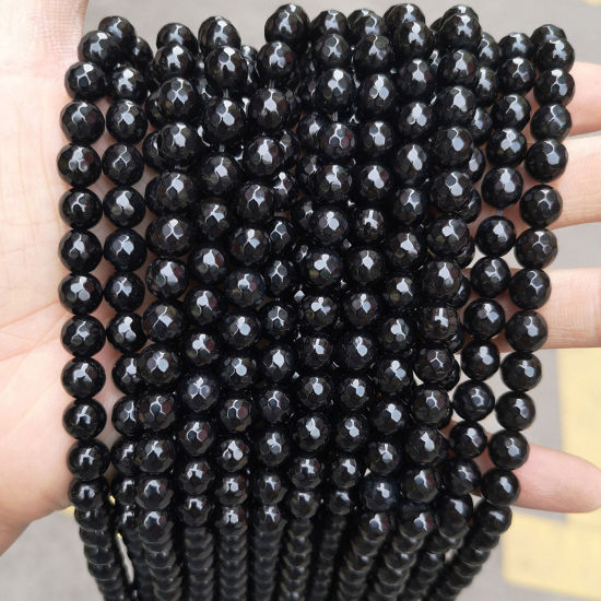 Picture of (Grade 7A) Agate ( Natural ) Loose Beads For DIY Charm Jewelry Making Round Black Faceted