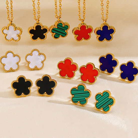Image de 1 Paire Respectueux de la Nature Sucré & Mignon Boucles d'Oreilles Puces Exquis en 304 Acier Inoxydable & Coquille Fleur Plaqué Or 18K Multicolore Fête Pour Femmes
